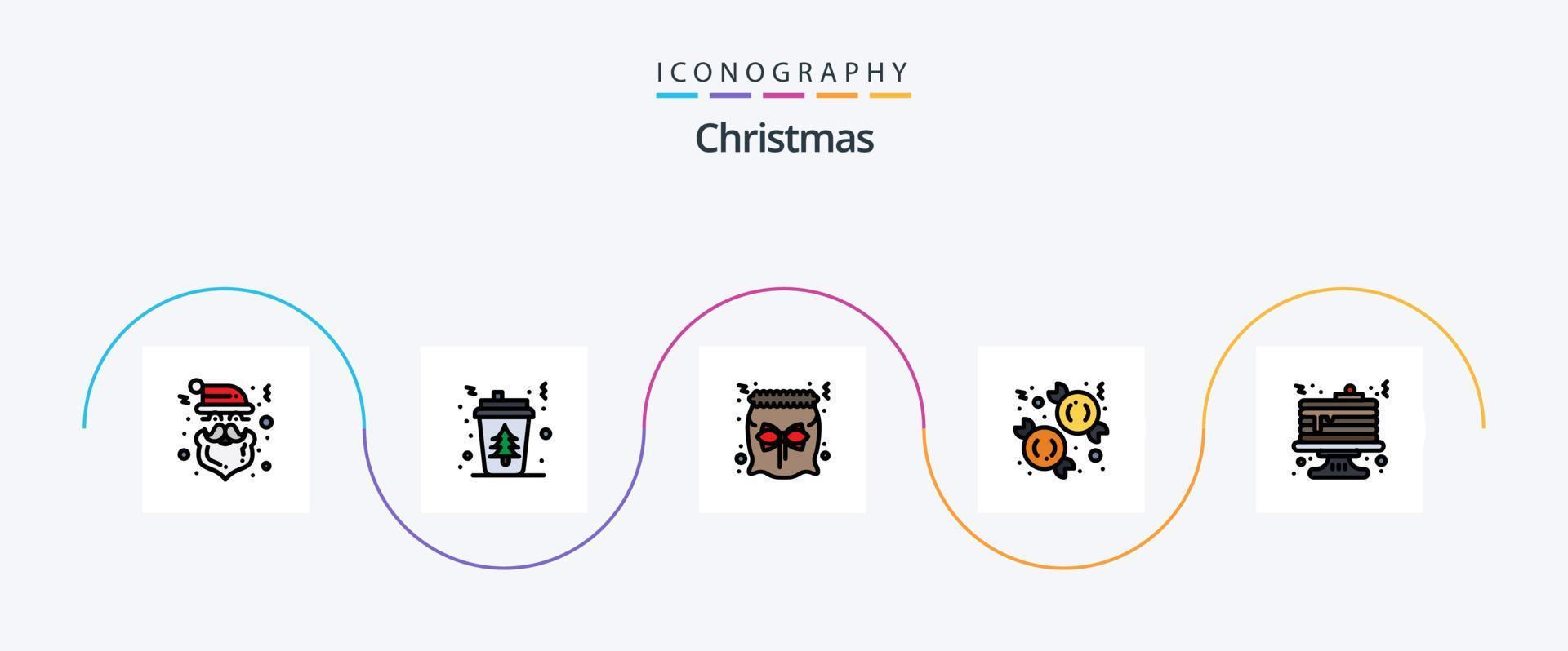 Kerstmis lijn gevulde vlak 5 icoon pak inclusief ontbijt. nagerecht. boom. kerstmis. geschenk vector