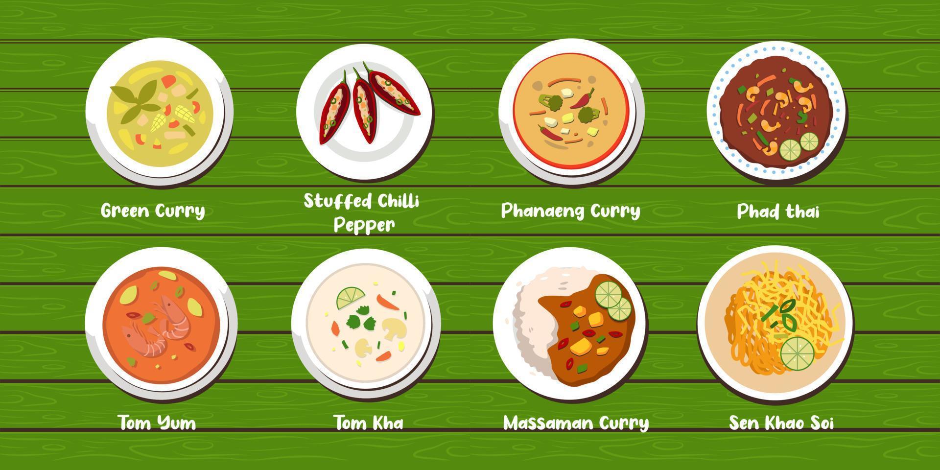 Thailand voedsel vlak stijl pakket reeks vector