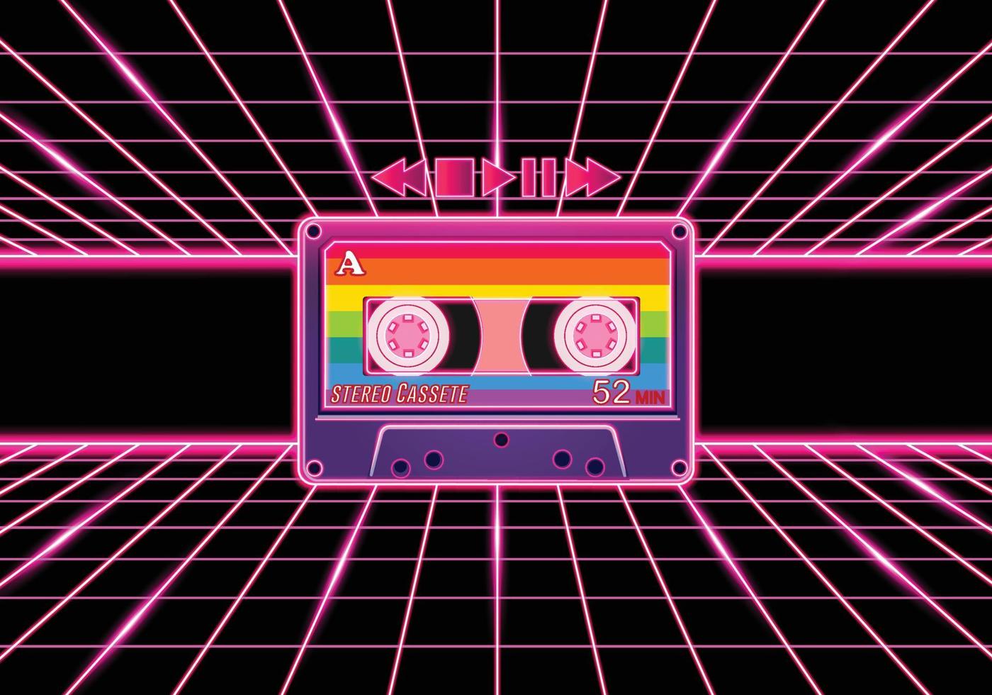 retro cassette met sprankelende neonkleur vector