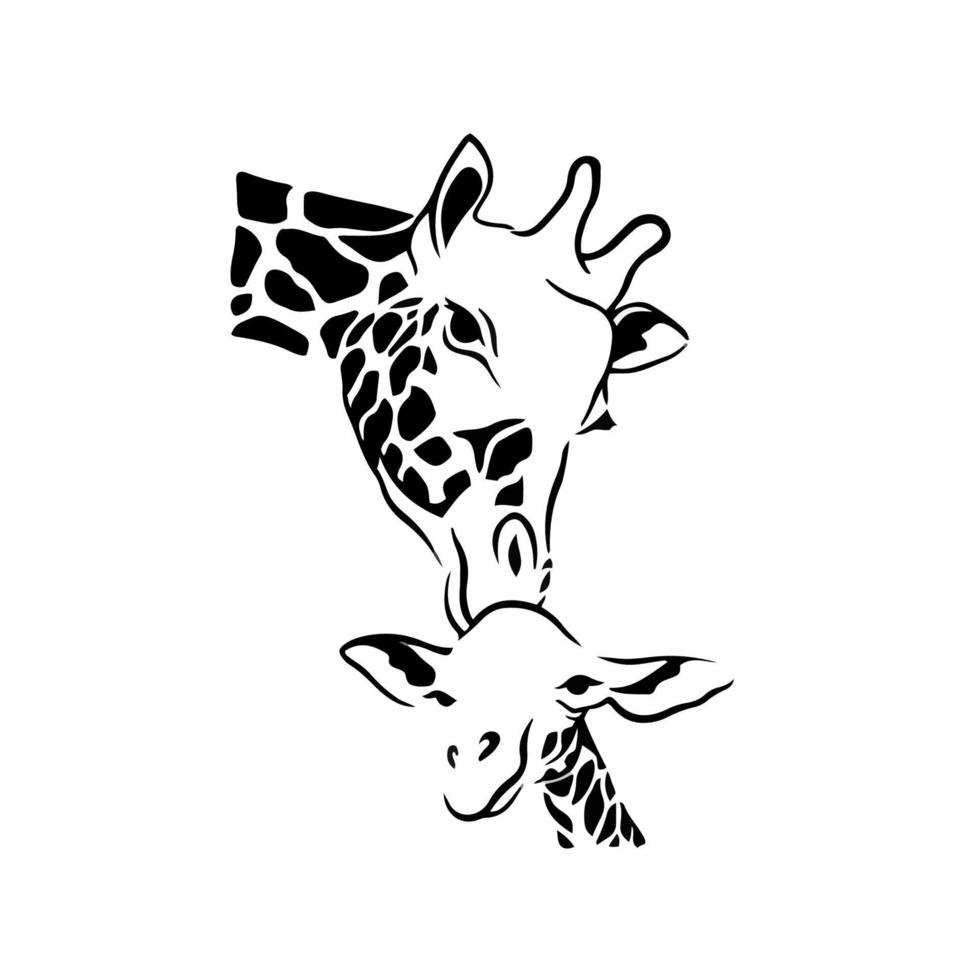 moeder en baby giraffe logo. stencil vector illustratie.