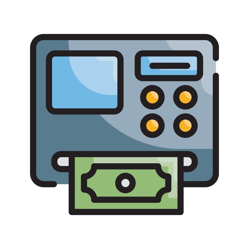 Geldautomaat machine vector stijl illustratie. bedrijf en financiën gevulde schets icoon.