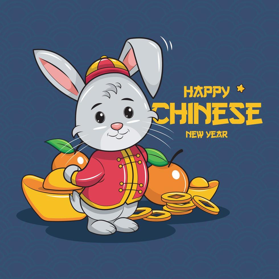 gelukkig Chinese nieuw jaar 2023. schattig konijn glimlachen vector illustratie vrij downloaden