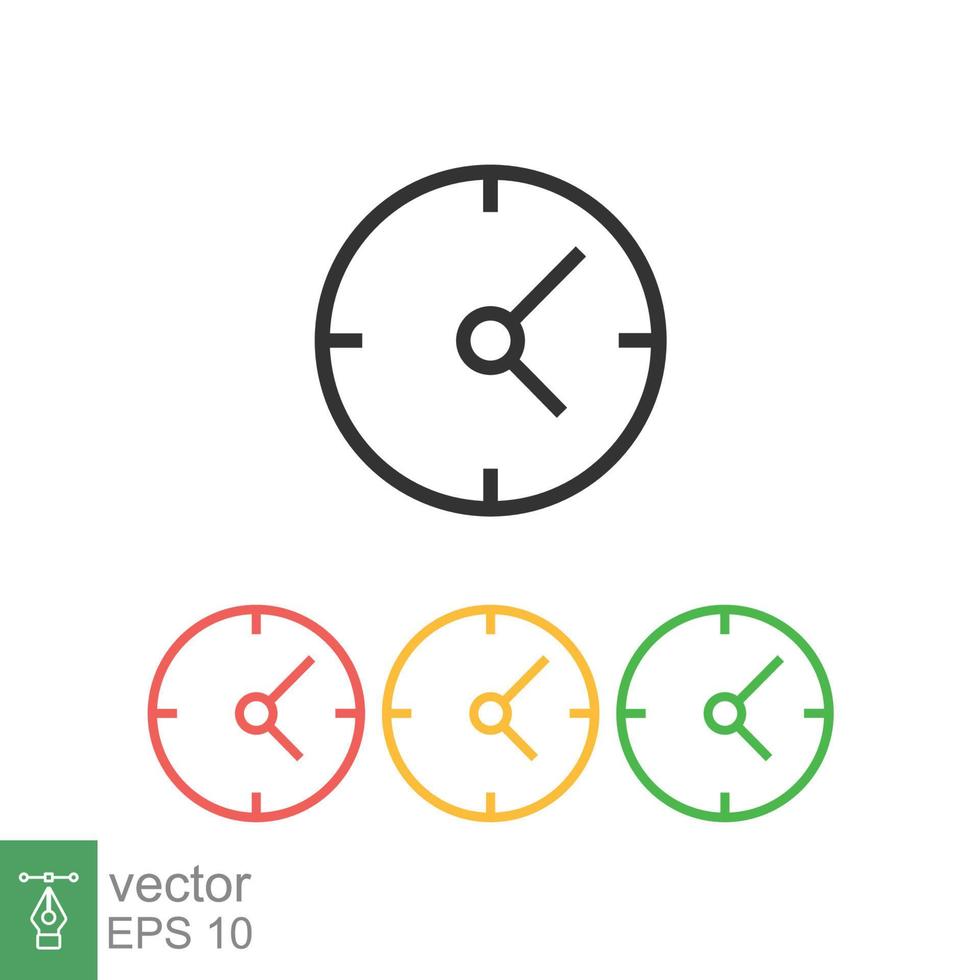 klok icoon. gemakkelijk vlak stijl. cirkel muur klok gezicht, dag, nacht, zwart, rood, geel, groen kleur, bedrijf concept. vector illustratie geïsoleerd Aan wit achtergrond. eps 10.