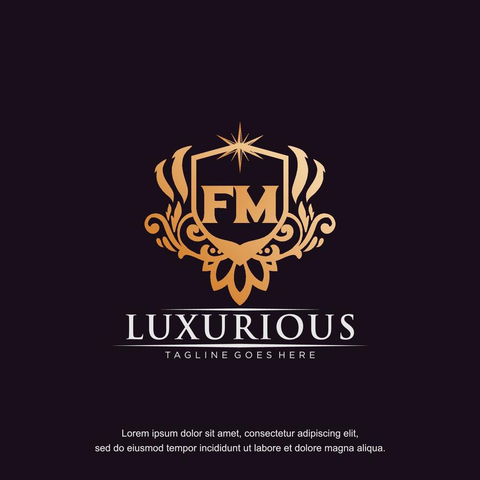 fm eerste brief luxe ornament goud monogram logo sjabloon vector kunst.