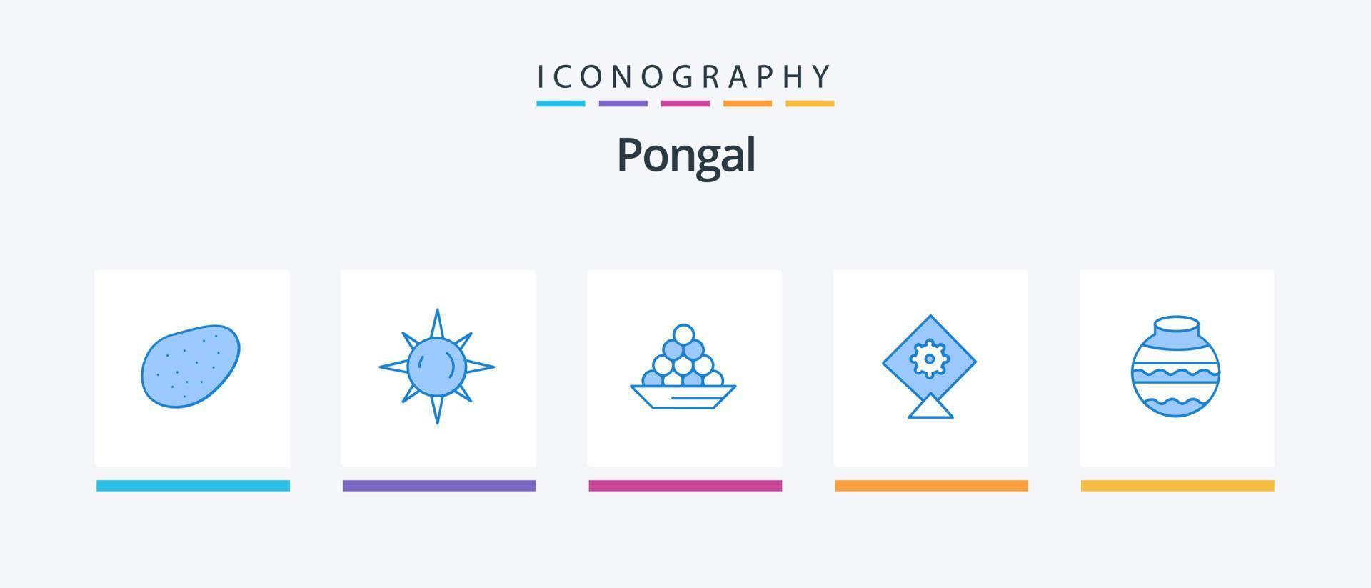 pongal blauw 5 icoon pak inclusief water. pot. nagerecht. festival. traktatie. creatief pictogrammen ontwerp vector