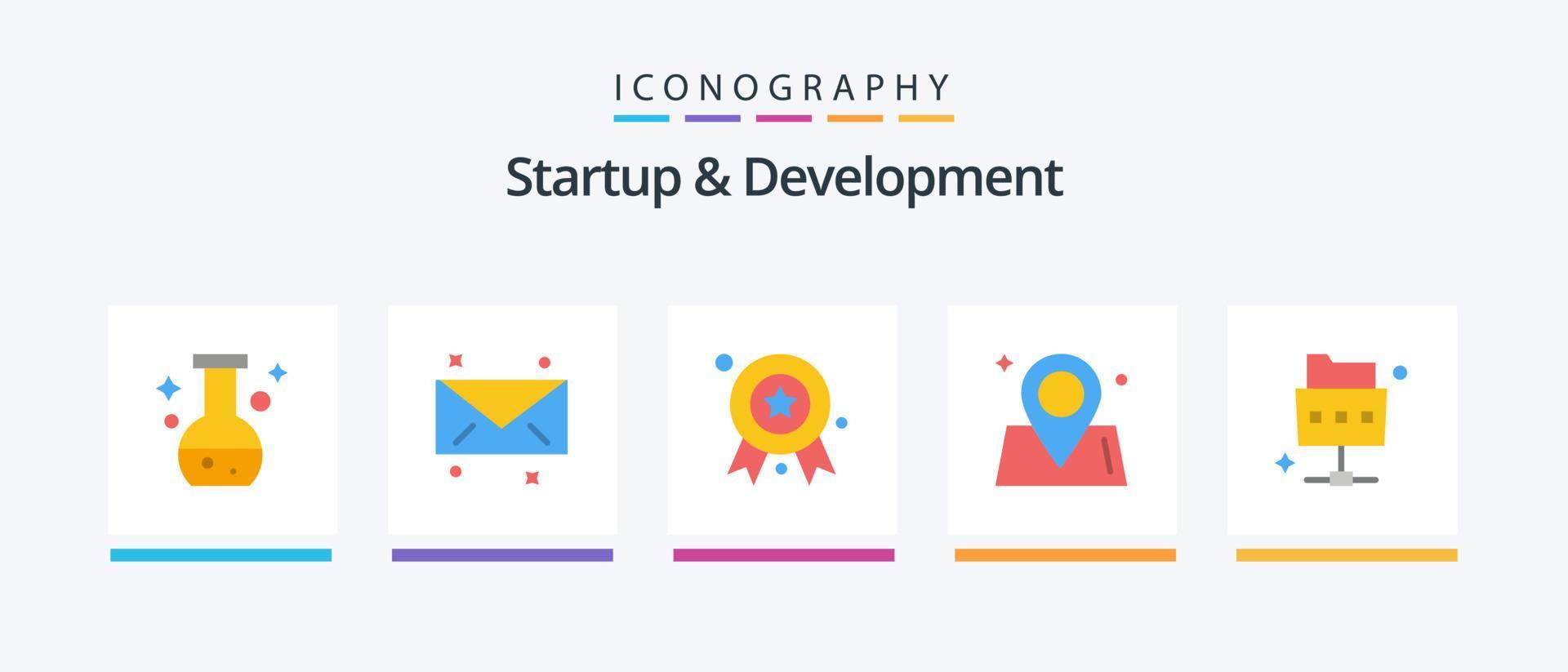 opstarten en ontwikkeling vlak 5 icoon pak inclusief map. netwerk. prijs kenteken. wereld. kaart. creatief pictogrammen ontwerp vector