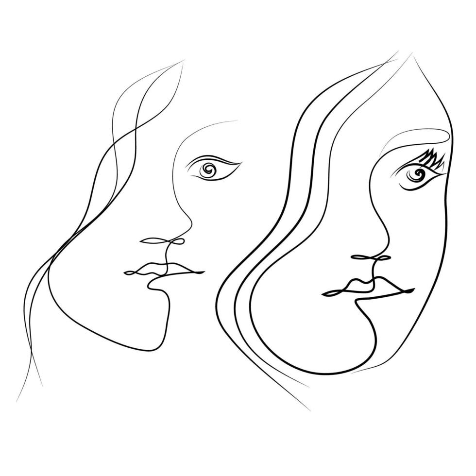 hand- getrokken vrouw lijn tekening afbeeldingen illustratie verzameling vector