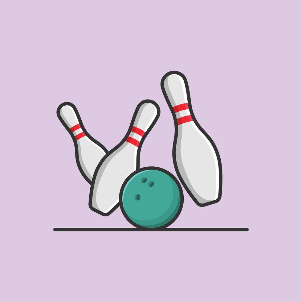 bowling bal met bowling pinnen tekenfilm vector icoon illustratie. sport voorwerp icoon concept geïsoleerd premie vector. vlak tekenfilm stijl