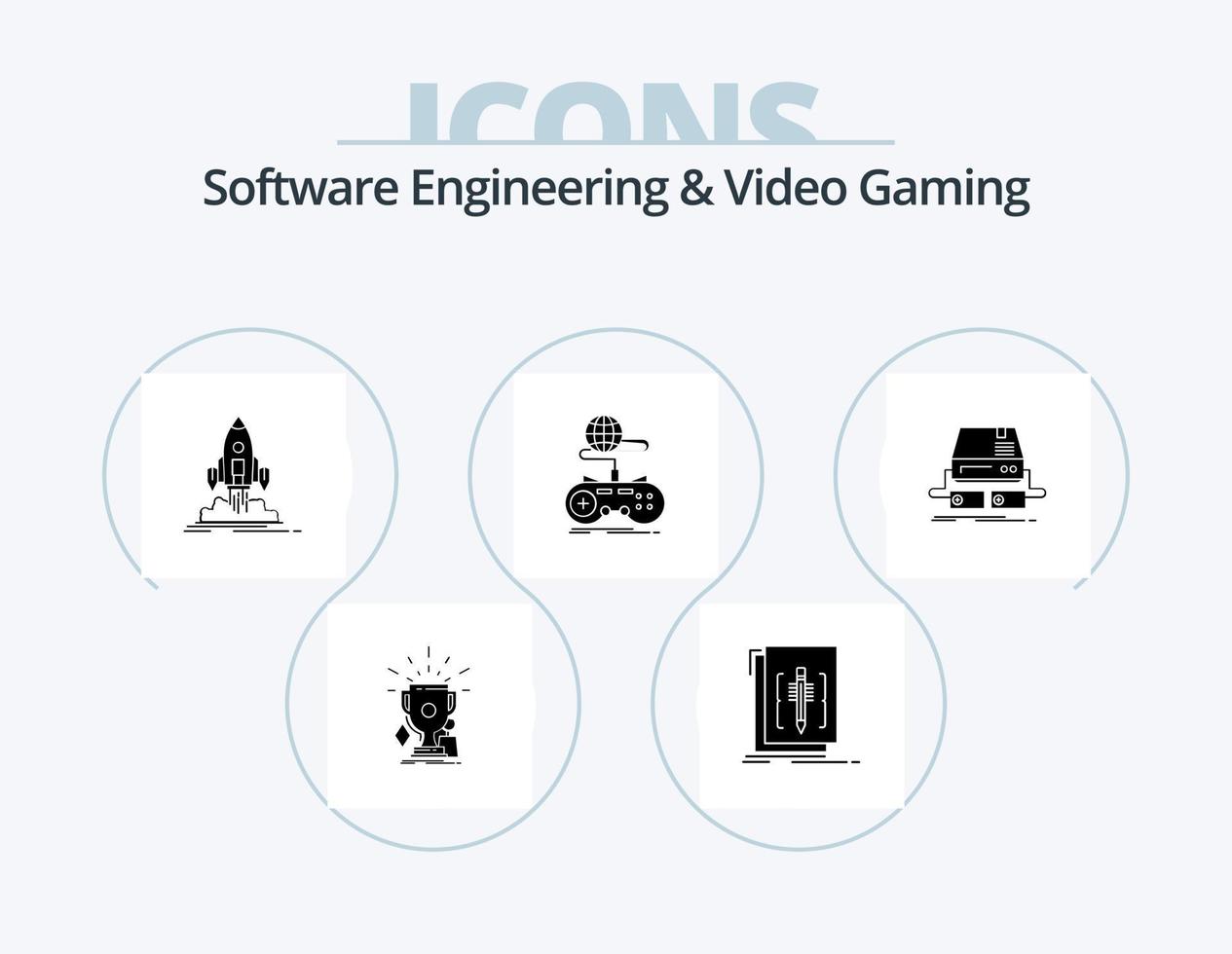 software bouwkunde en video gaming glyph icoon pak 5 icoon ontwerp. internetten. spel. taal. publiceren. shuttle vector
