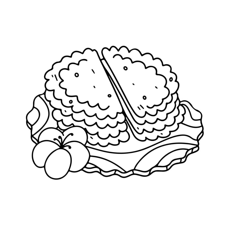Latijns Amerikaans, Mexicaans voedsel. traditioneel gebakken gebakje empanadas met rundvlees vlees in hand- getrokken tekening stijl. vector