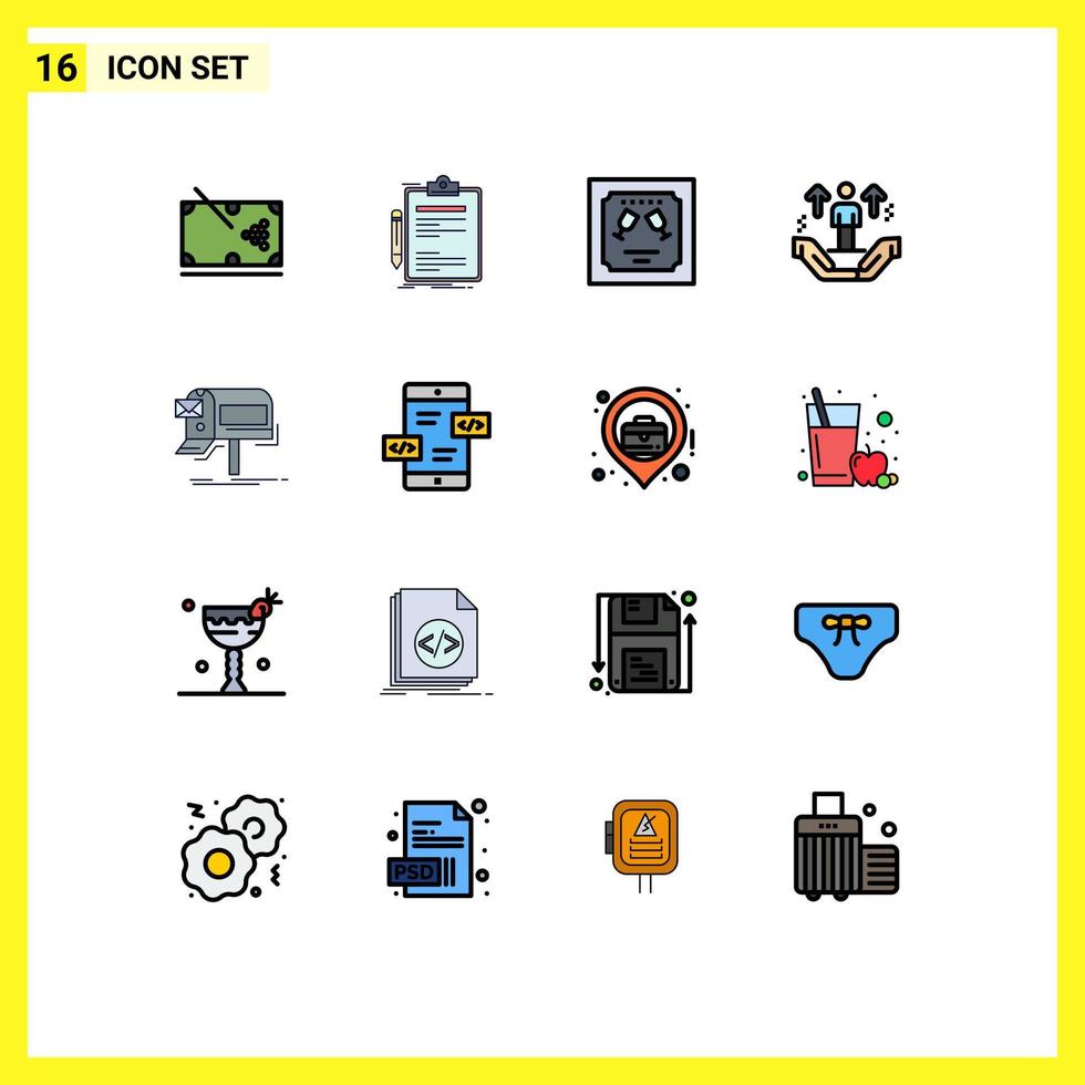 universeel icoon symbolen groep van 16 modern vlak kleur gevulde lijnen van ondersteuning hand- gedaan gebruiker uitnodiging bewerkbare creatief vector ontwerp elementen