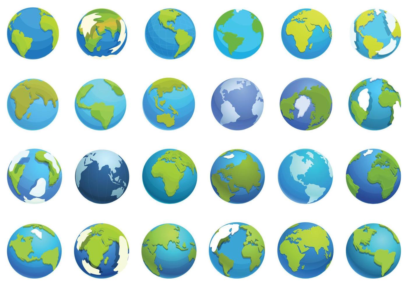 wereldbol pictogrammen reeks tekenfilm vector. aarde kaart vector