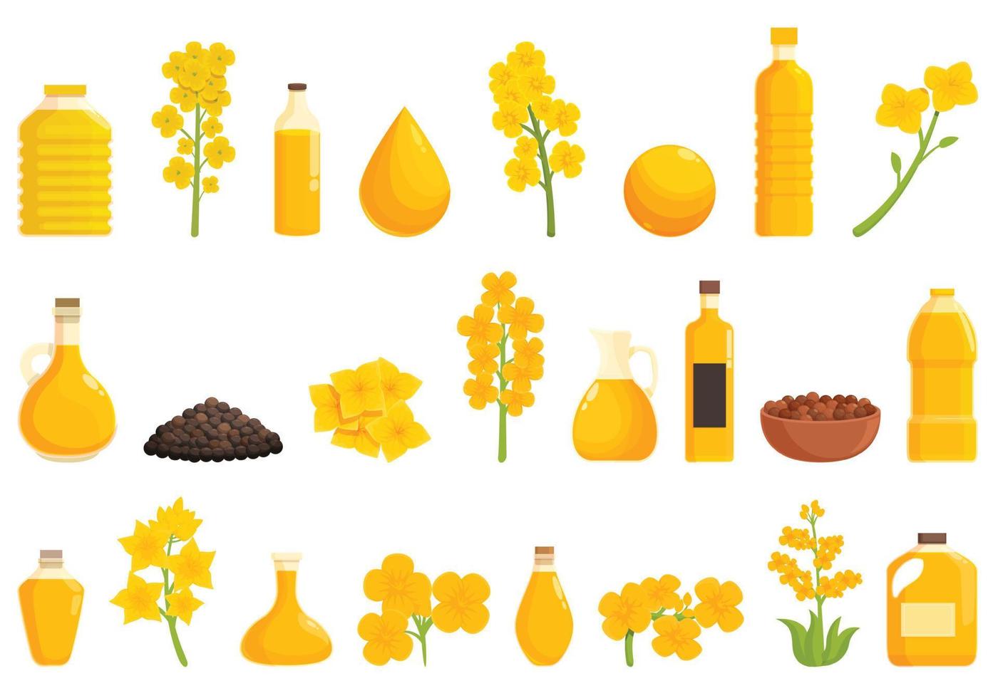 koolzaad pictogrammen reeks tekenfilm vector. canola bloem vector