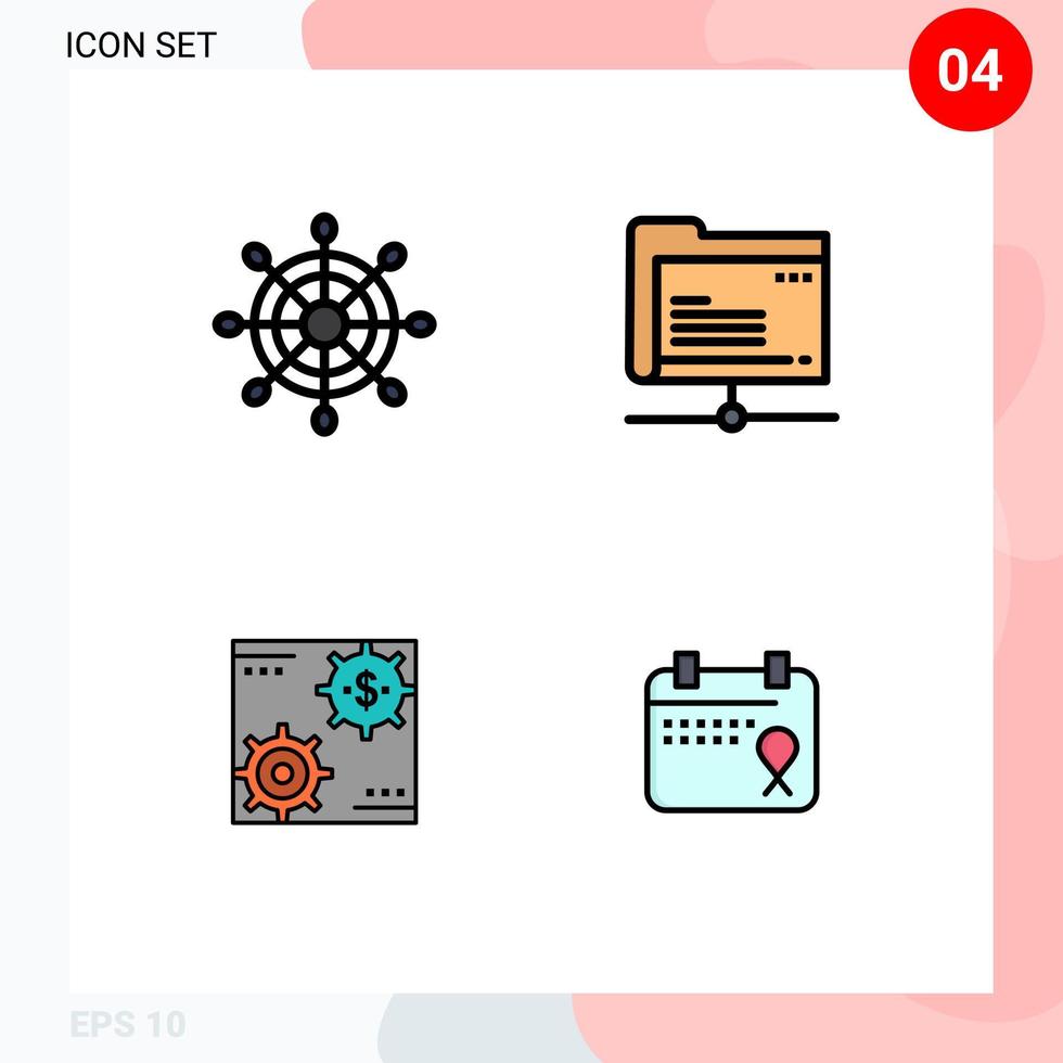 4 universeel gevulde lijn vlak kleur tekens symbolen van roer verdiensten gegevens opslagruimte maken bewerkbare vector ontwerp elementen