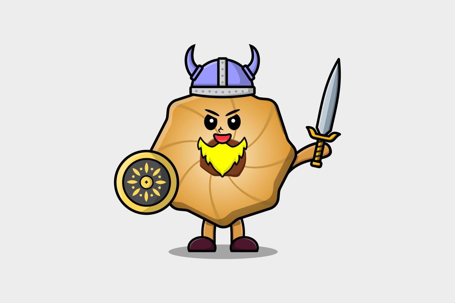 schattig tekenfilm koekjes viking piraat Holding zwaard vector