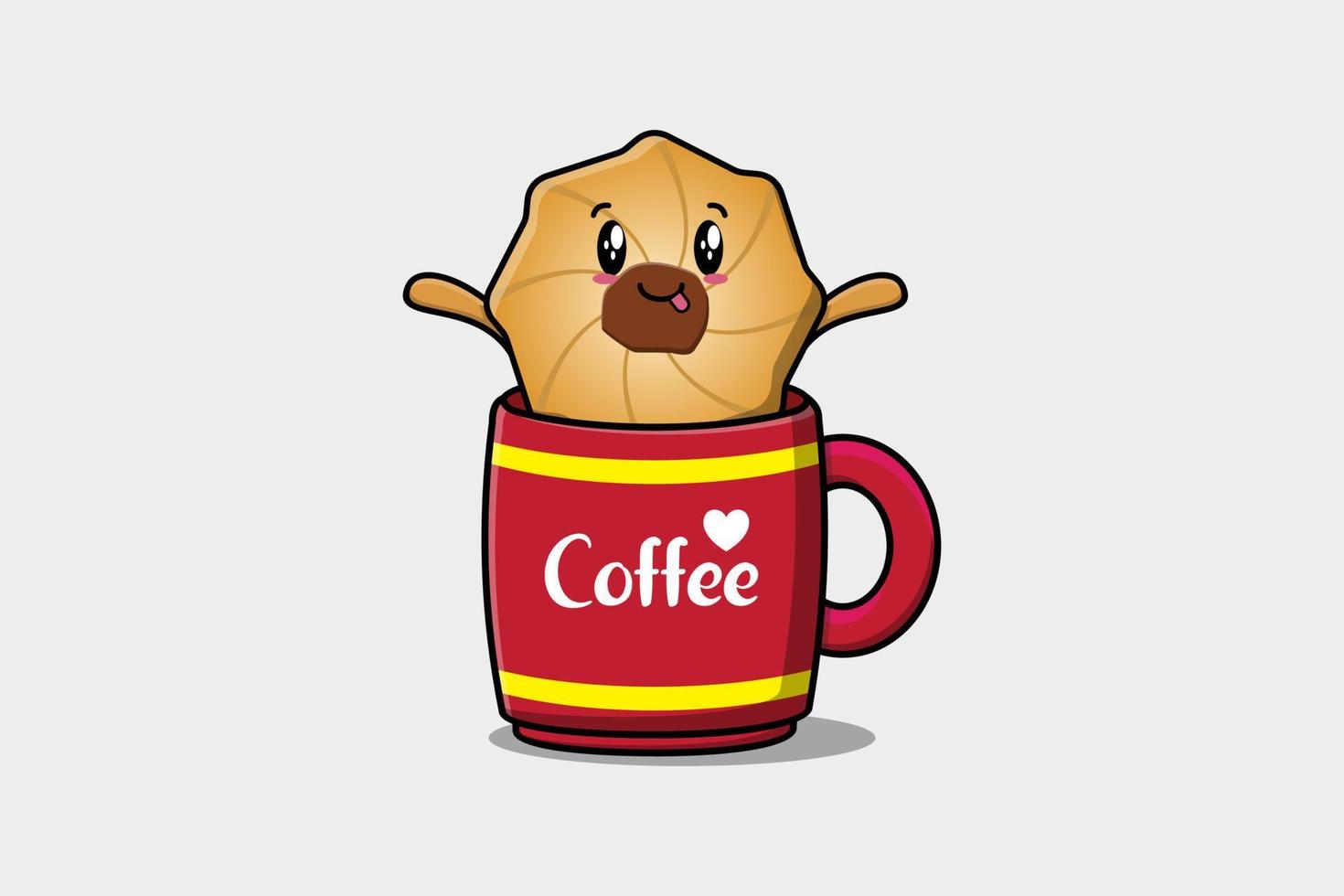 koekjes schattig karakter illustratie in koffie kop vector