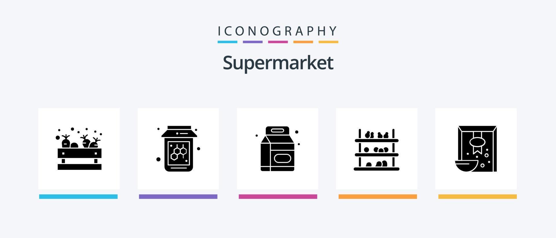 supermarkt glyph 5 icoon pak inclusief korrel. Afdeling. fles. fruit. winkelen. creatief pictogrammen ontwerp vector