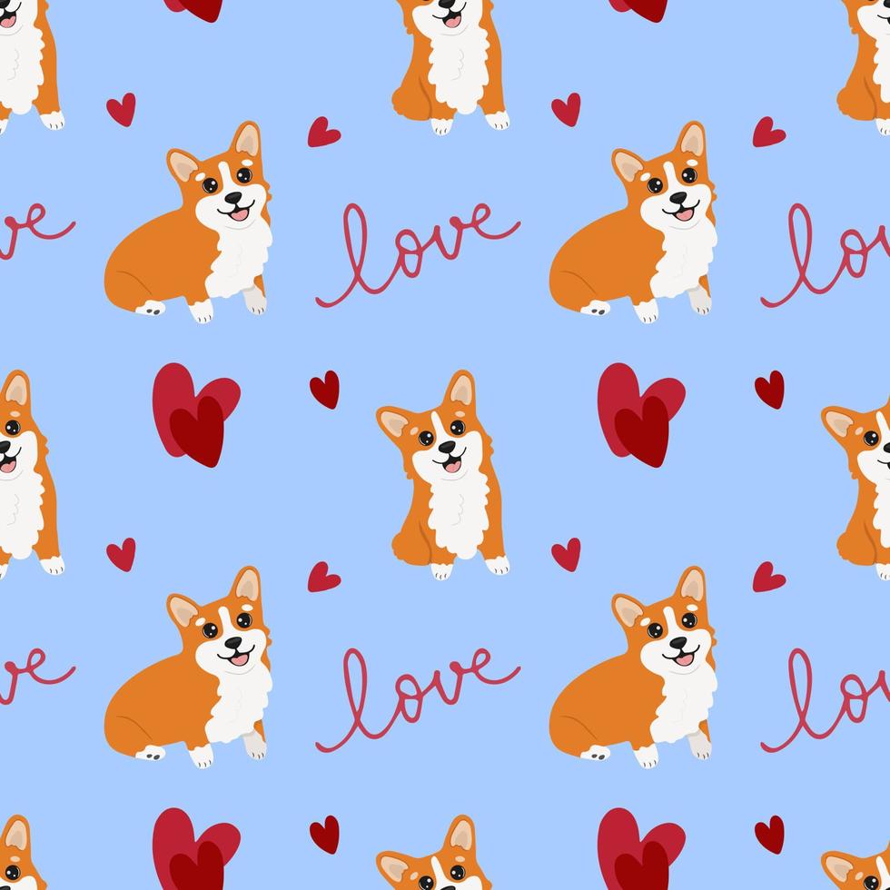 naadloos patroon met corgi's en harten. achtergrond voor omhulsel papier, groet kaarten en seizoensgebonden ontwerpen. gelukkig Valentijnsdag dag. vector