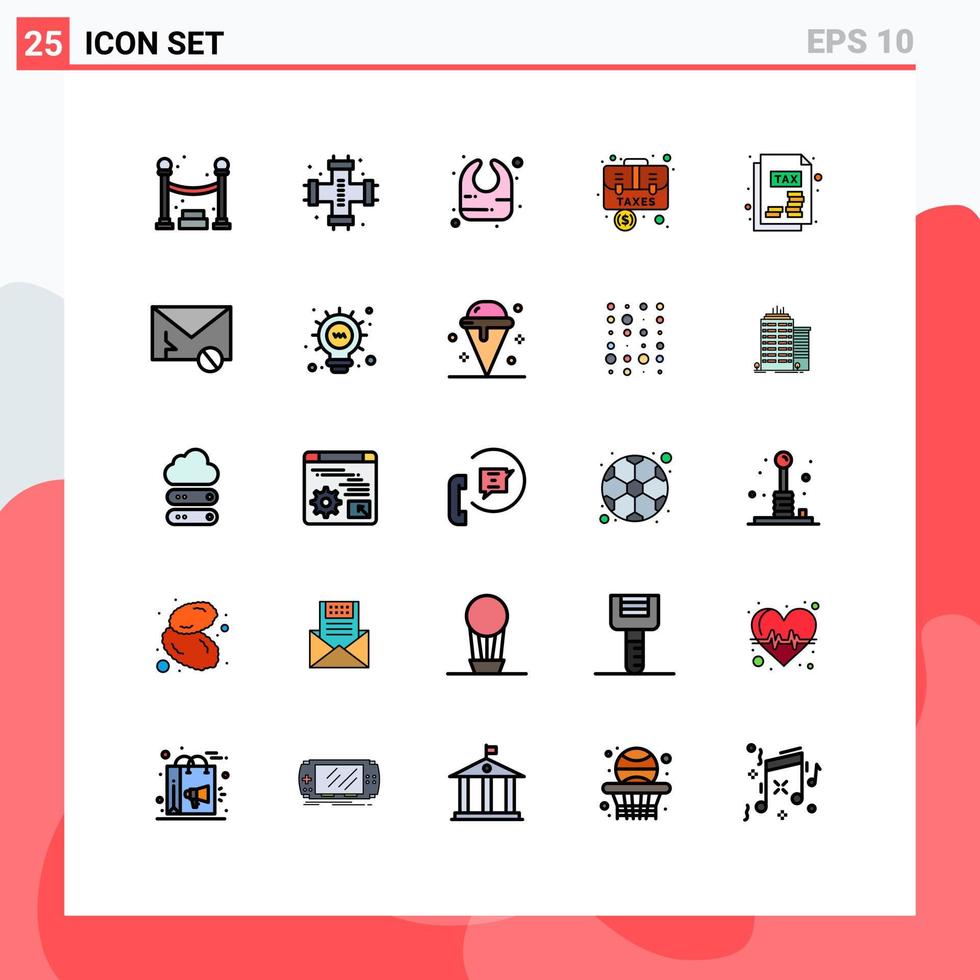 25 gevulde lijn vlak kleur concept voor websites mobiel en apps inkomen belasting uitspraak geval baby aktentas zak bewerkbare vector ontwerp elementen