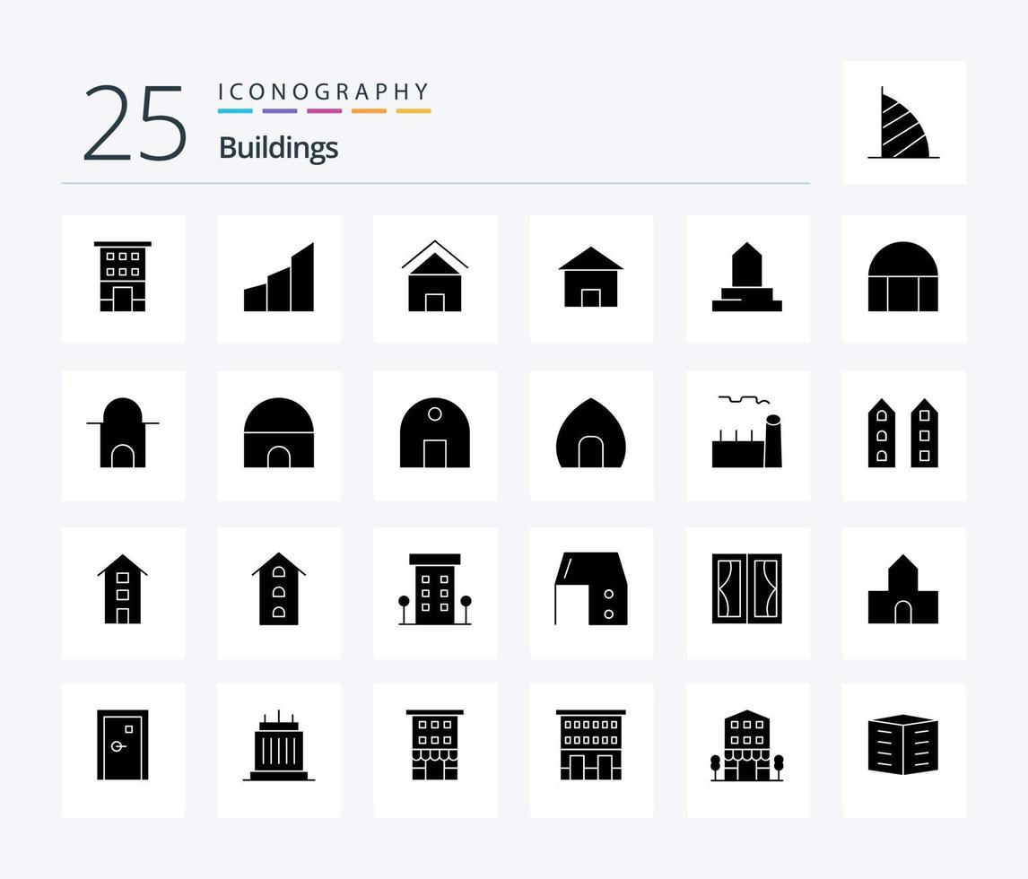 gebouwen 25 solide glyph icoon pak inclusief Islamitisch gebouw. gebouw. modern gebouw. hut. huis vector