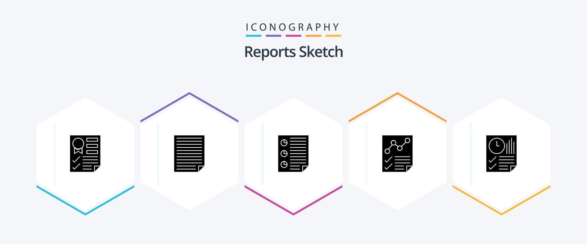 rapporten schetsen 25 glyph icoon pak inclusief document. analyses. papier. rapport. vier vector