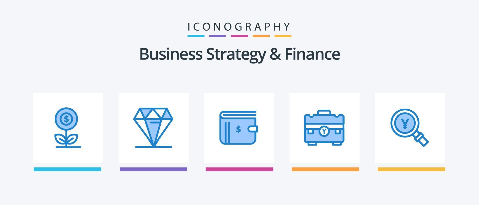 bedrijf strategie en financiën blauw 5 icoon pak inclusief handtas. aktentas. duur. tas. contant geld. creatief pictogrammen ontwerp vector