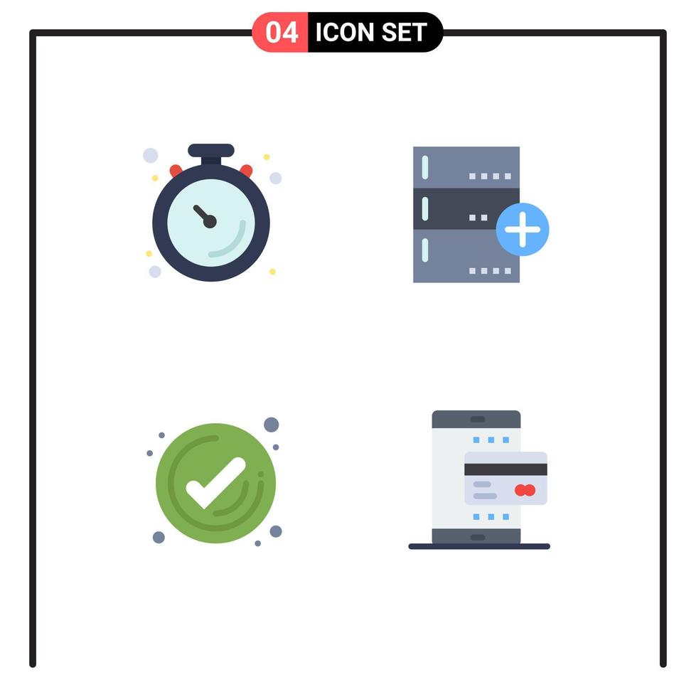 vlak icoon pak van 4 universeel symbolen van klok bedrijf stopwatch baseren Kruis aan bewerkbare vector ontwerp elementen