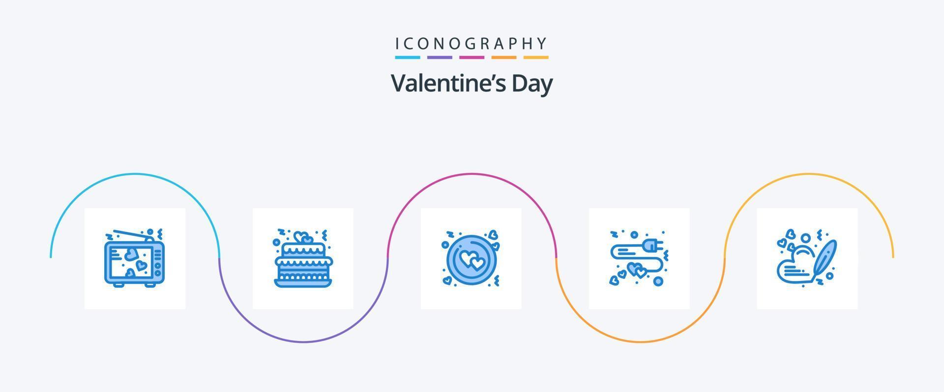 valentijnsdag dag blauw 5 icoon pak inclusief hart. aanval. feest. liefde. Valentijn vector