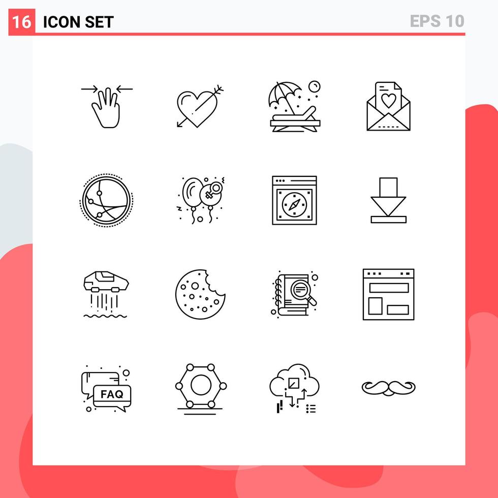 voorraad vector icoon pak van 16 lijn tekens en symbolen voor wereldwijd liefde Valentijn e-mail zon bewerkbare vector ontwerp elementen