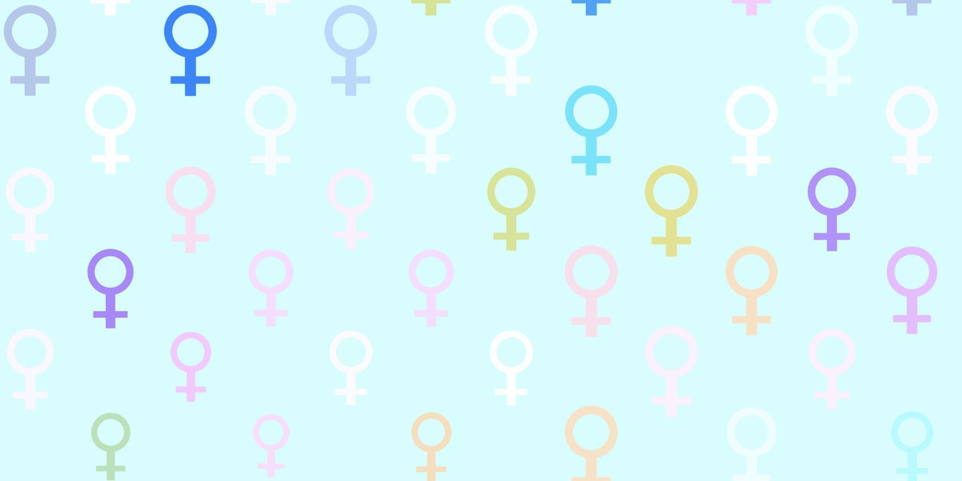 lichtblauwe, rode vectorachtergrond met vrouwensymbolen. vector