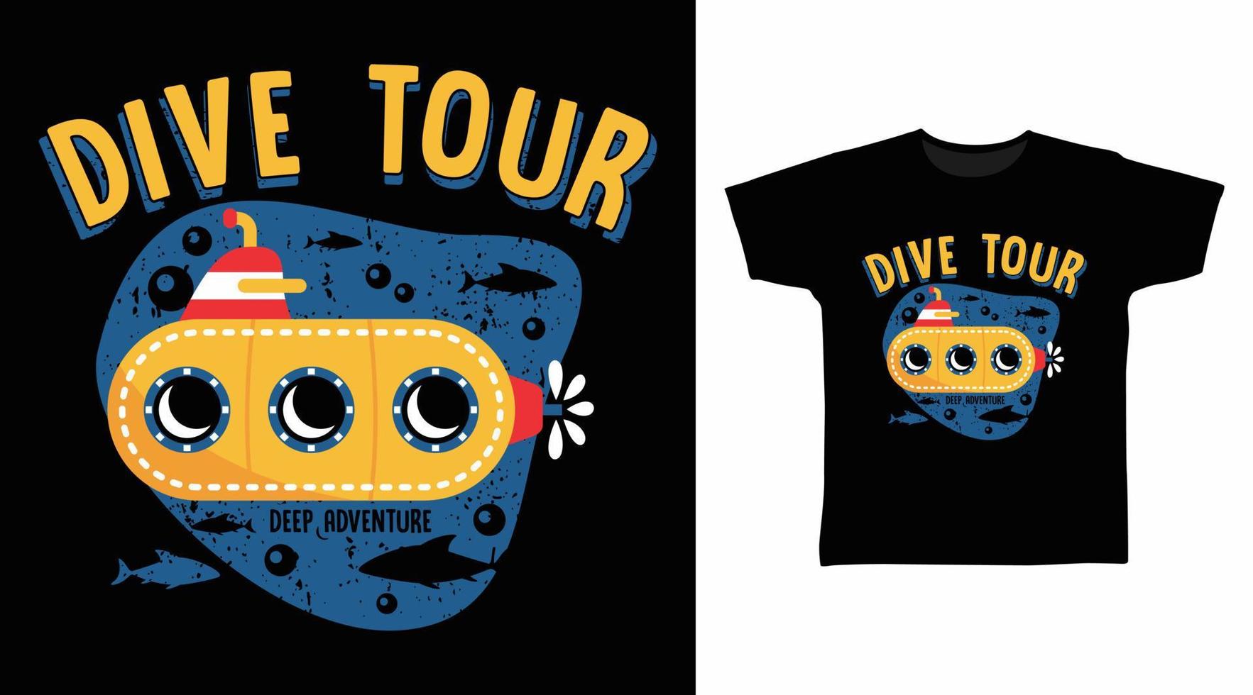 duiken tour ontwerp vector met onderzeeër illustratie, klaar voor afdrukken Aan t-shirt