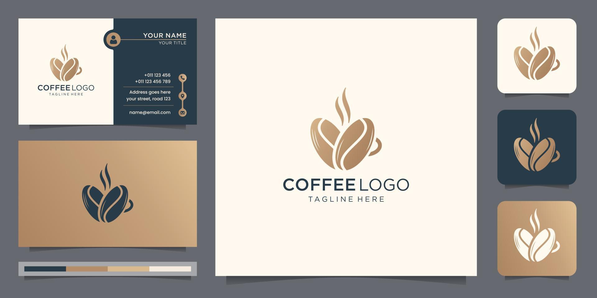 koffie kop logo ontwerp sjabloon. logo en bedrijf kaart, elegant concept, koffie logo, bonen. vector