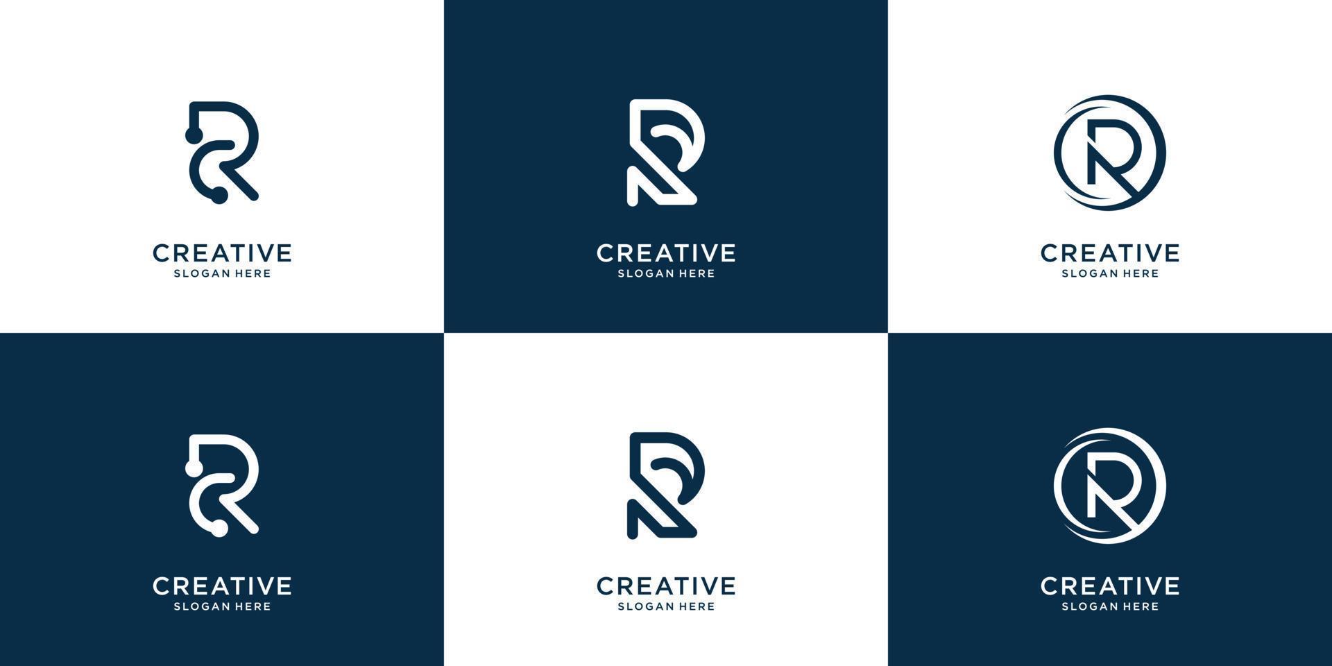 reeks van verzameling van monogram r ontwerp sjabloon. logotype abstract, bedrijf, lijn kunst stijl, icoon. vector