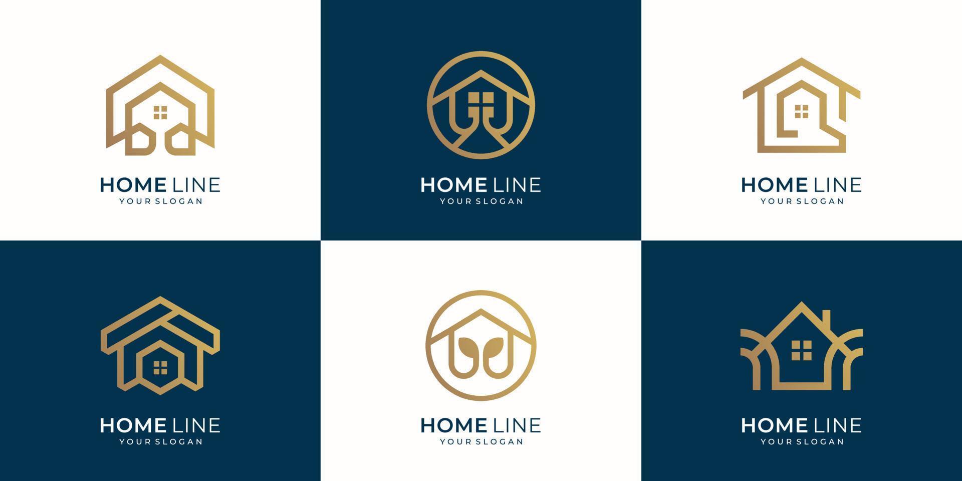 verzameling ontwerp huis lijn concept. modern stijl icoon voor zaken, luxe ,meubilair logo, minimalistisch, goud vector sjabloon. premie vector