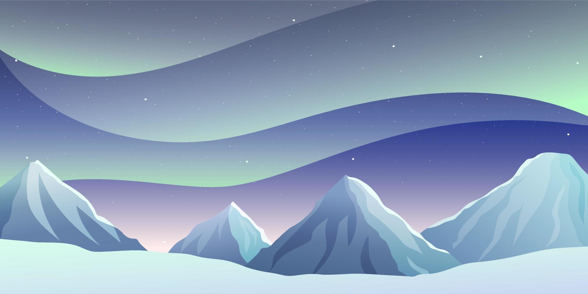 polair lichten winter landschap met bergen. noordelijk lichten. vector illustratie