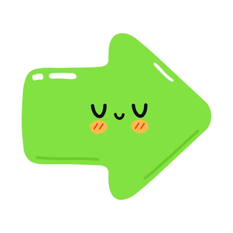 schattig grappig groen pijl icoon. vector hand- getrokken tekenfilm kawaii karakter illustratie icoon. geïsoleerd Aan wit achtergrond. groen pijl Rechtsaf richting