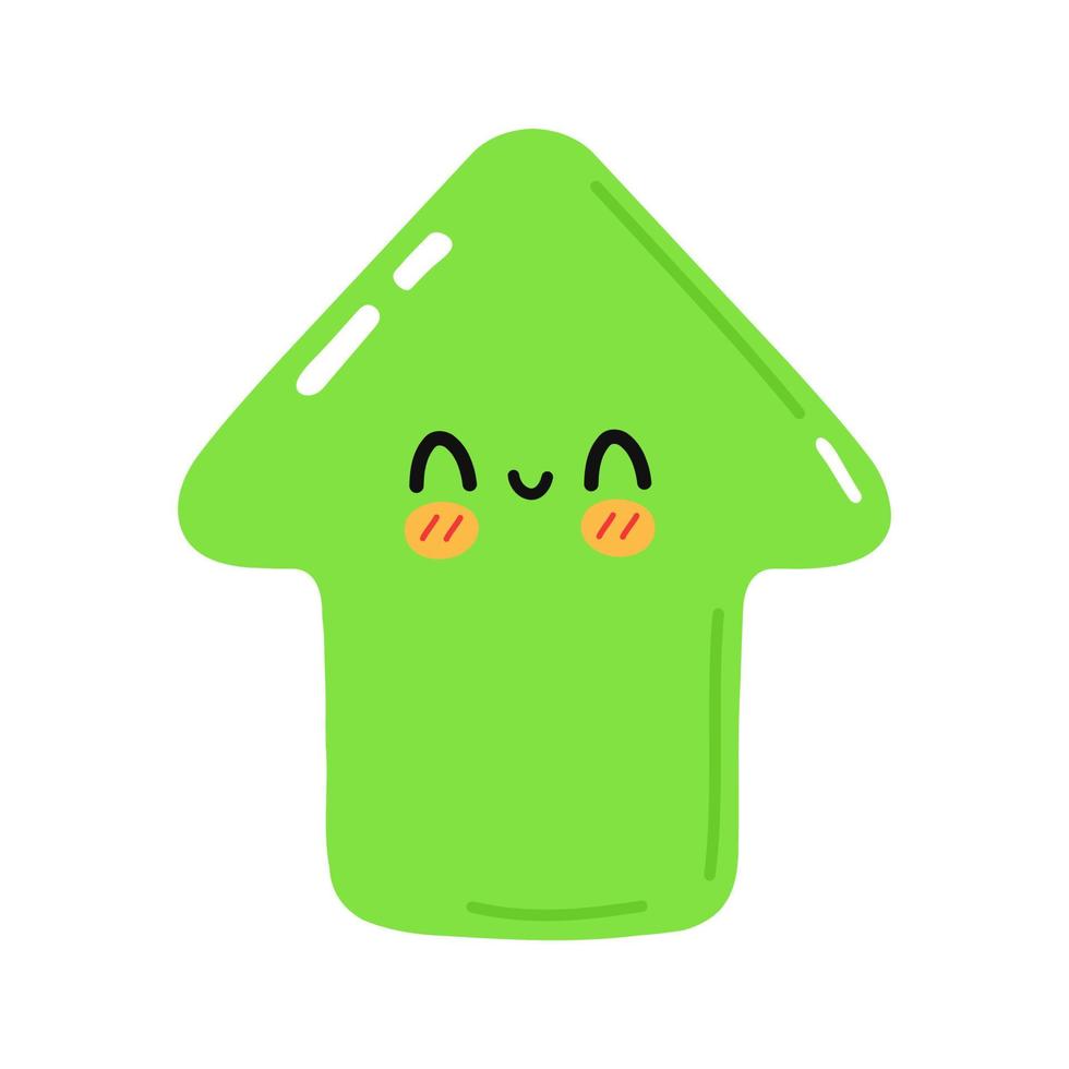 schattig grappig groen pijl icoon. vector hand- getrokken tekenfilm kawaii karakter illustratie icoon. geïsoleerd Aan wit achtergrond. groen pijl omhoog richting