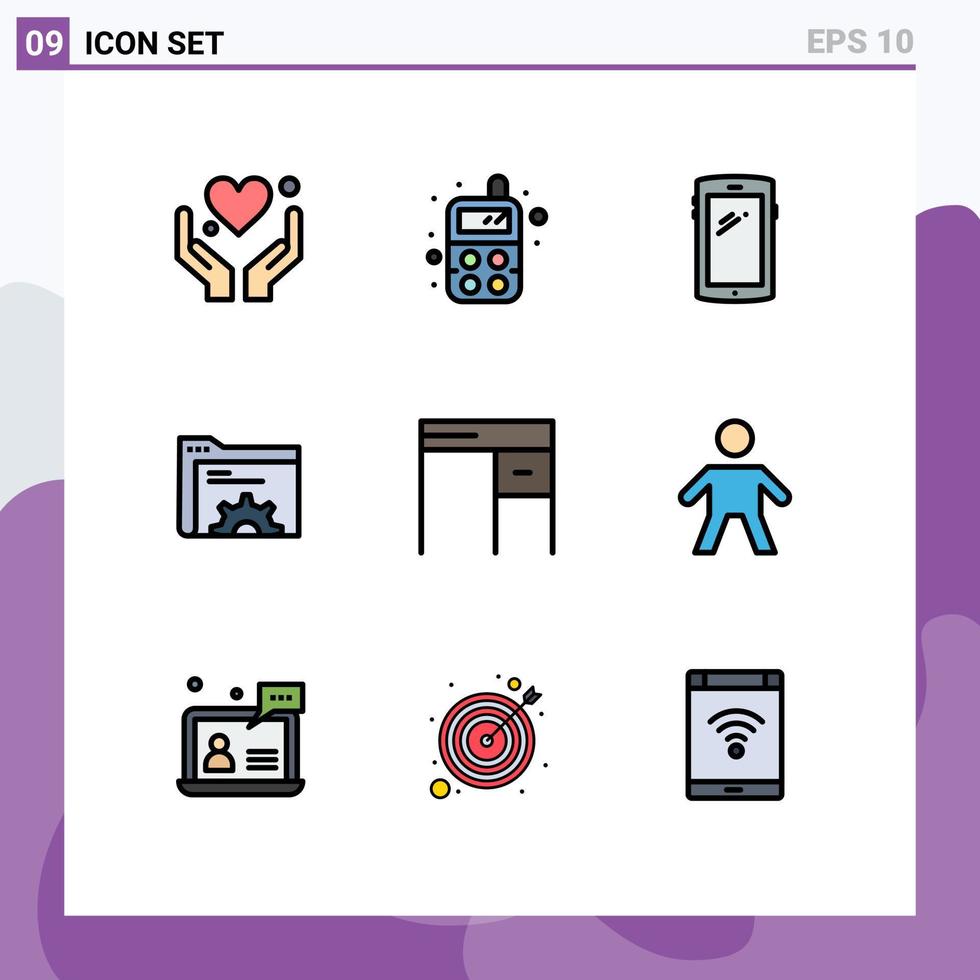 gebruiker koppel pak van 9 eenvoudig gevulde lijn vlak kleuren van meubilair server slim telefoon map uitrusting bewerkbare vector ontwerp elementen