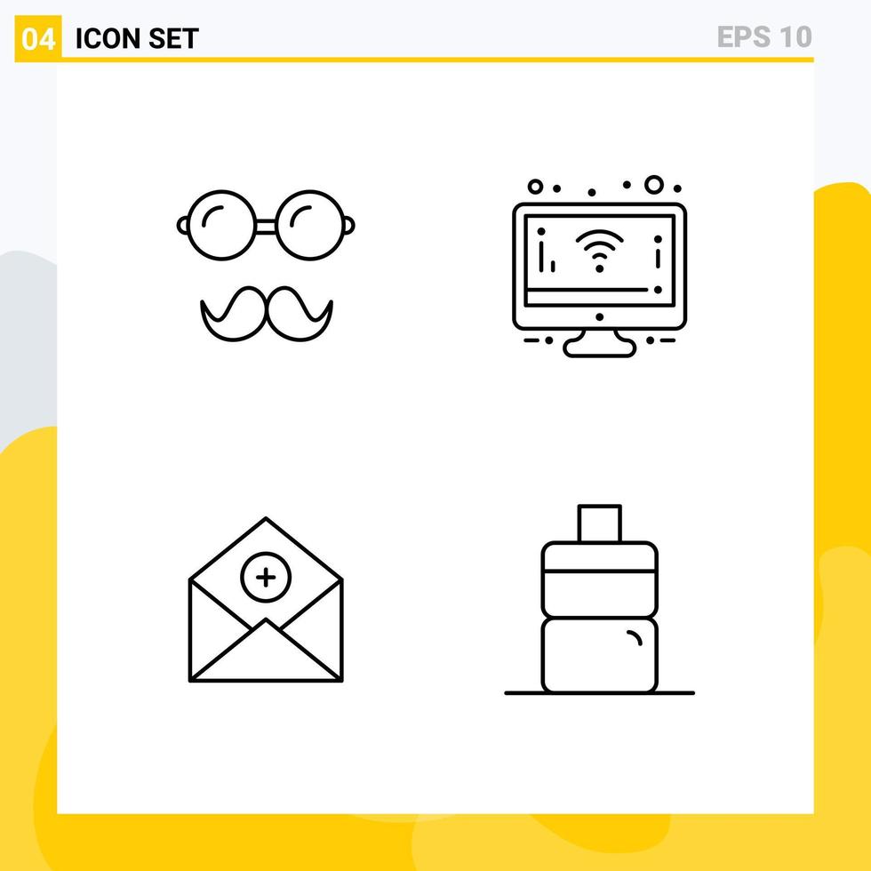 reeks van 4 modern ui pictogrammen symbolen tekens voor avatar mail specificaties Wifi e-mail bewerkbare vector ontwerp elementen