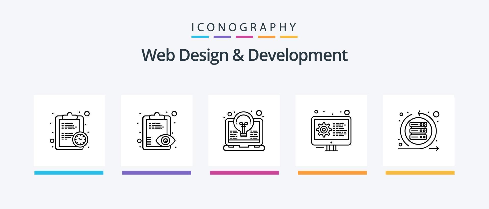 web ontwerp en ontwikkeling lijn 5 icoon pak inclusief klok. software. ontwikkeling. css versnelling. creatief pictogrammen ontwerp vector
