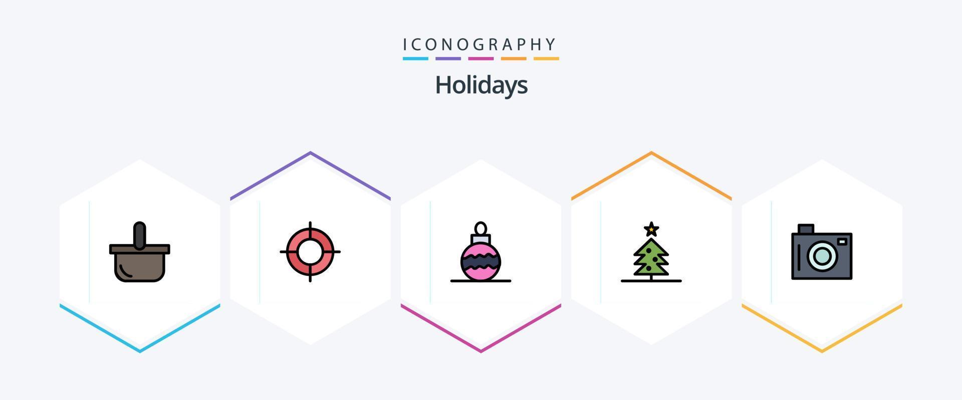 vakantie 25 gevulde lijn icoon pak inclusief afbeelding. vakantie. nieuw jaar. camera. Kerstmis vector