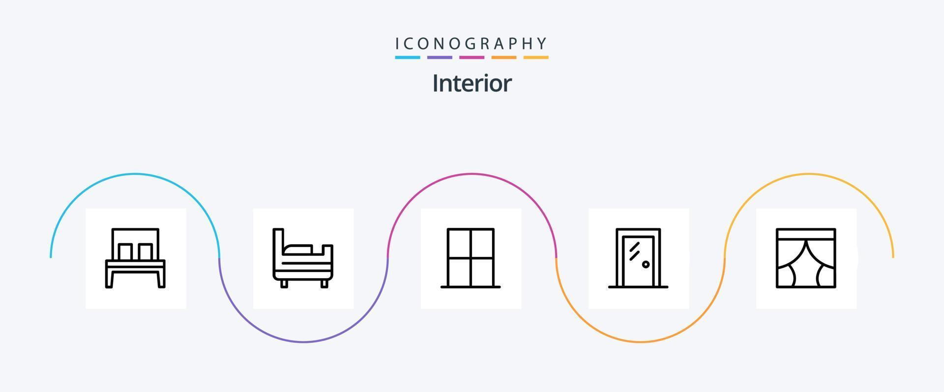 interieur lijn 5 icoon pak inclusief interieur. kamer. interieur. interieur. glas deur vector