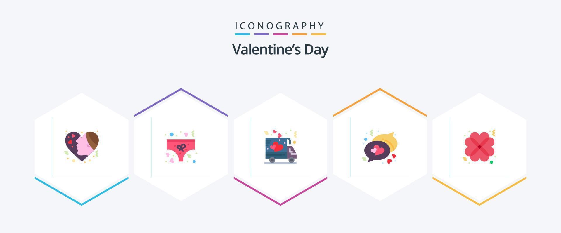 valentijnsdag dag 25 vlak icoon pak inclusief liefde. berichten. ondergoed. liefde. vrachtauto vector