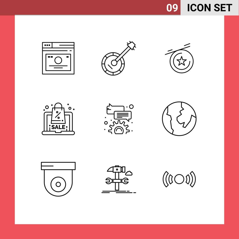 mobiel koppel schets reeks van 9 pictogrammen van commentaar uitverkoop muziek- aanbod korting bewerkbare vector ontwerp elementen