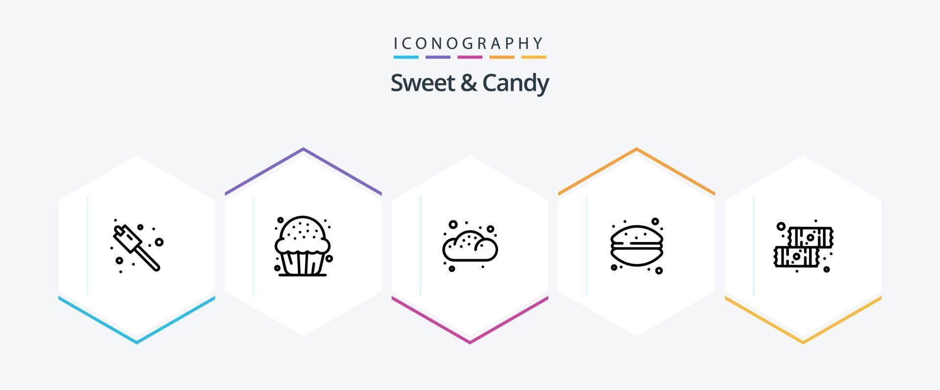 zoet en snoep 25 lijn icoon pak inclusief nagerecht. macaroni. bakkerij. Frans macaron. taart vector