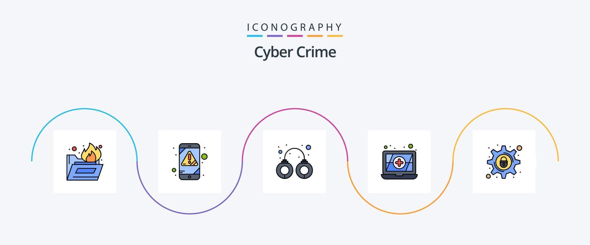 cyber misdrijf lijn gevulde vlak 5 icoon pak inclusief instelling. op slot doen. crimineel. cyber misdrijf. antivirus vector