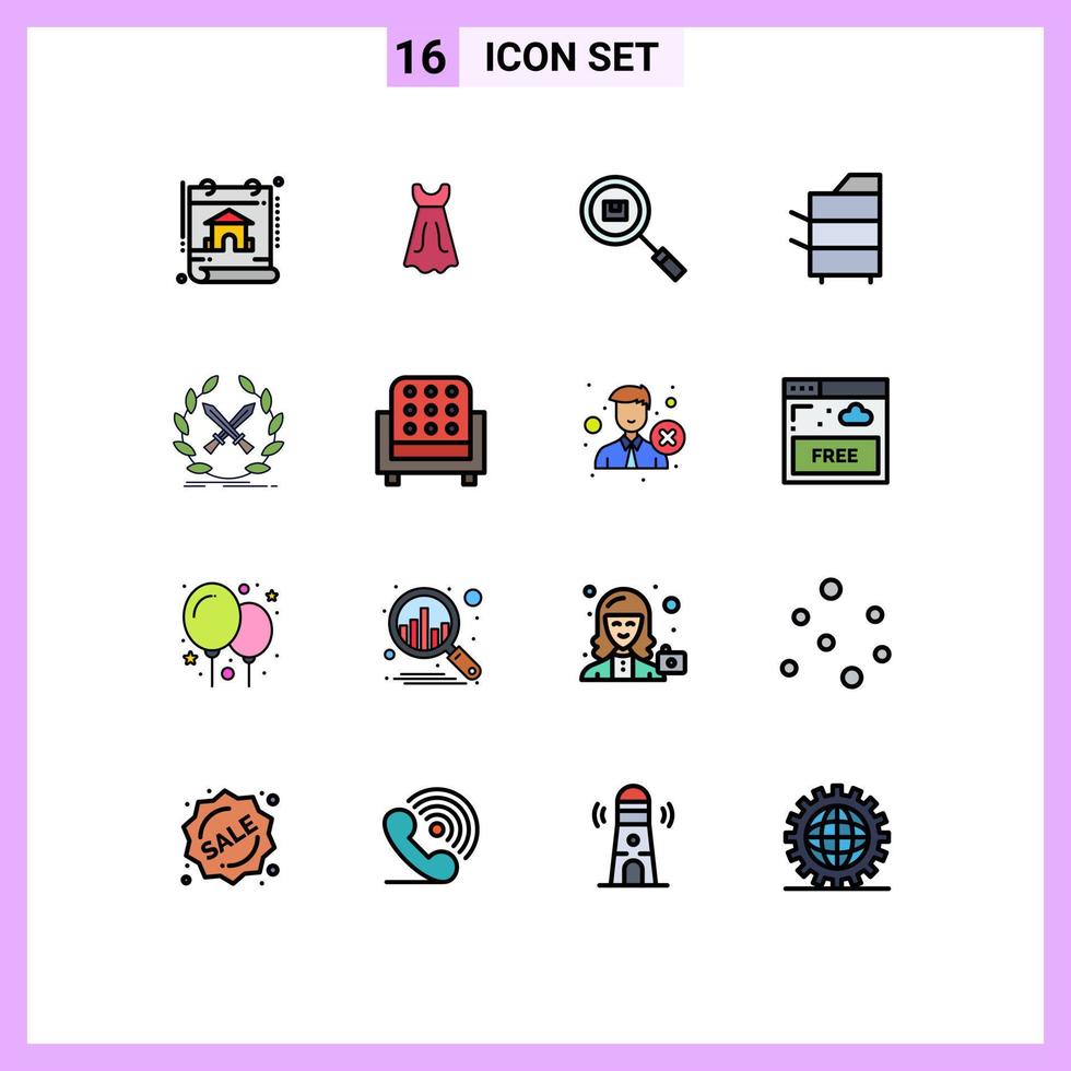 16 vlak kleur gevulde lijn concept voor websites mobiel en apps strijd producten levering elektronica kopieerapparaat bewerkbare creatief vector ontwerp elementen