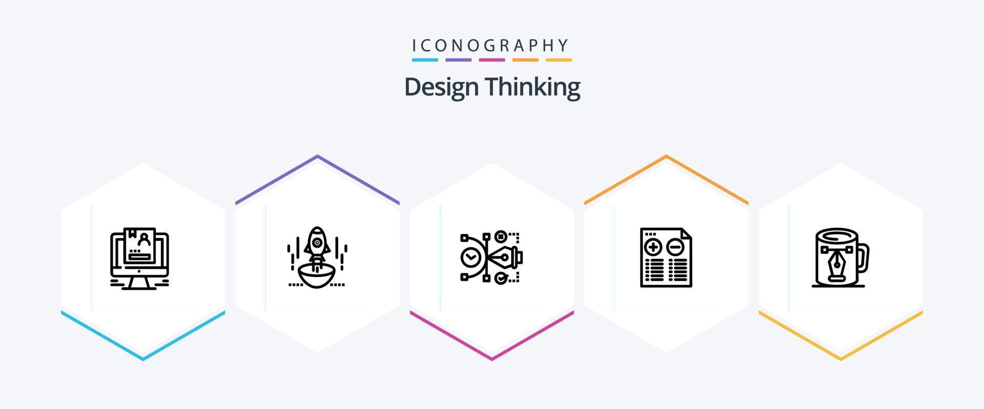 ontwerp denken 25 lijn icoon pak inclusief muziek. bewerkbaar. beginnen. digitaal. vector