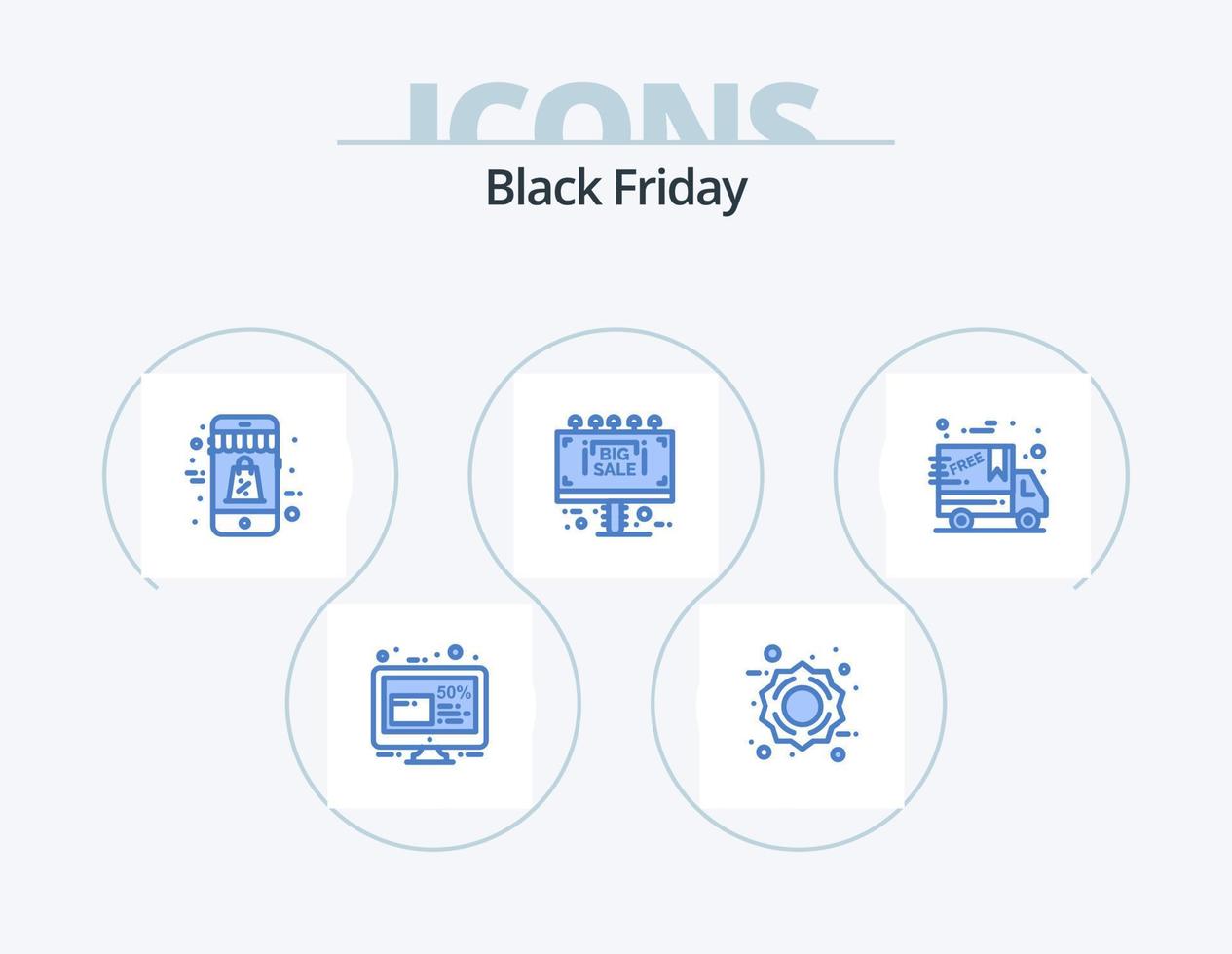 zwart vrijdag blauw icoon pak 5 icoon ontwerp. cyber maandag. uitverkoop bord. winkelen. uitverkoop. info vector