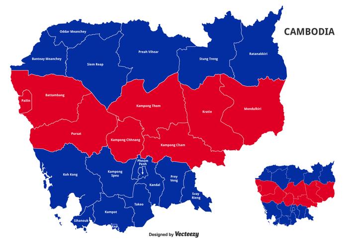 Vector Kaart Van Kambodja Gekleurd Door Nationale Vlag
